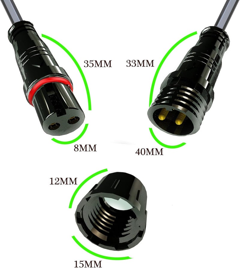 YETOR Waterproof Connectors 2 Wire,20AWG Male Female Plug LED Connector with 2Pin Waterproof Connectors,IP68 20CM Extension Cable for Car, Truck, Boat,LED Strip Lights,(5Pairs) - Image 3